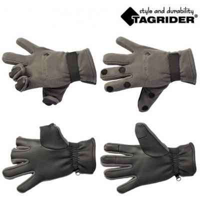 Перчатки Tagrider 095-7 неопреновые флис 3 откидных пальца цвет графит размер XL