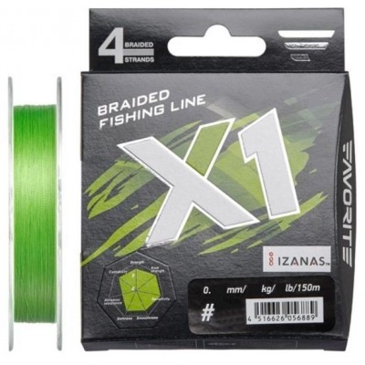 Плетенка Favorite X1 PE X4 цвет светло-зеленый 150м #1.5 0,205мм