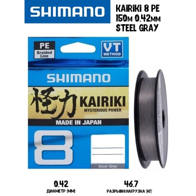 Плетенка Shimano Kairiki 8 PE 150м 0,42мм 46,7кг серая