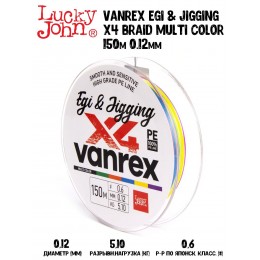 Плетенка Lucky John Vanrex Egi & Jigging х4 BRAID Multi Color 150м 0,12