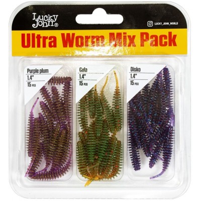 Силиконовая приманка Lucky John Pro Series ULTRAWORM 1.4" цвет MIX1 (45шт)