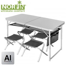 Стол складной Norfin RUNN NF алюминиевый 120x60 см + 4 стула / NF-20310 (набор)