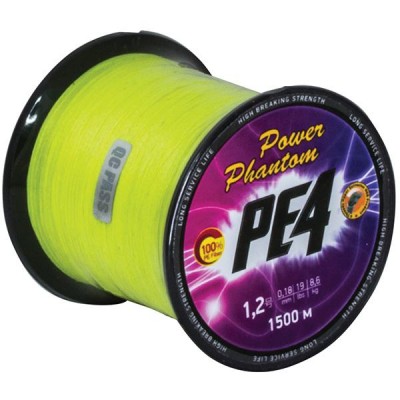 Плетенка Power Phantom PE4 1500м желтый fluo #1,5 0,20мм 9,9кг