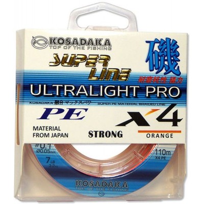 Плетенка Kosadaka SUPER LINE PE X4 Ultralight PRO 110м цвет ОРАНЖЕВЫЙ 0,05мм 3,2кг