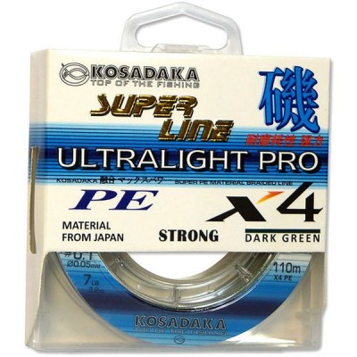 Плетенка Kosadaka SUPER LINE PE X4 Ultralight PRO 110м цвет ТЕМНО-ЗЕЛЕНЫЙ 0,10мм 5,7кг