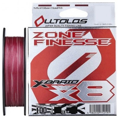 Плетенка YGK X-Braid OLLTLOS PE WX8 Zone Finesse 100м цвет красный #1.5 0,205мм