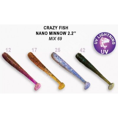 Силиконовая приманка Crazy Fish Nano minnow 2.2" цвет M69 (8шт) кальмар