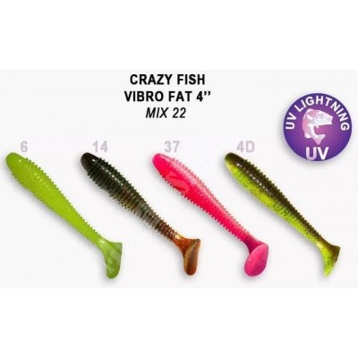 Силиконовая приманка Crazy Fish Vibro fat 4" цвет M22 (4 шт) кальмар