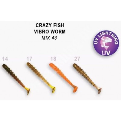 Силиконовая приманка Crazy Fish Vibro Worm 2" цвет M43 (8шт) кальмар