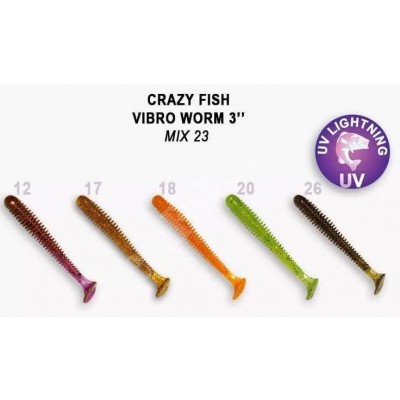 Силиконовая приманка Crazy Fish Vibro worm 3" цвет M23 (5шт) кальмар