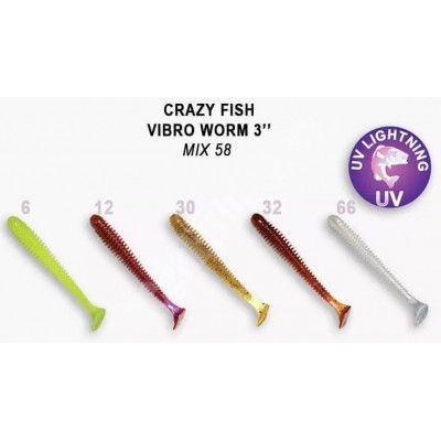 Силиконовая приманка Crazy Fish Vibro worm 3" цвет M58 (5шт) кальмар