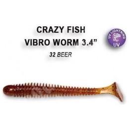 Силиконовая приманка Crazy Fish Vibro worm 3.4" цвет 32 (5 шт) креветка