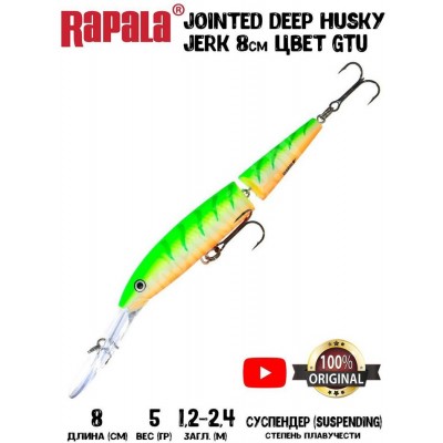 Воблер RAPALA Jointed Deep Husky Jerk 08 цвет GTU