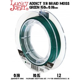 Плетенка Lucky John Addict X8 BRAID Moss Green 150м #1,2 0,18мм