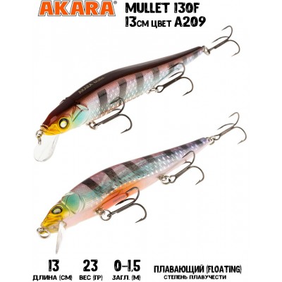 Воблер Akara Mullet 130F 23гр цвет A209 Воблер Akara Mullet 130F 23гр цвет A209
