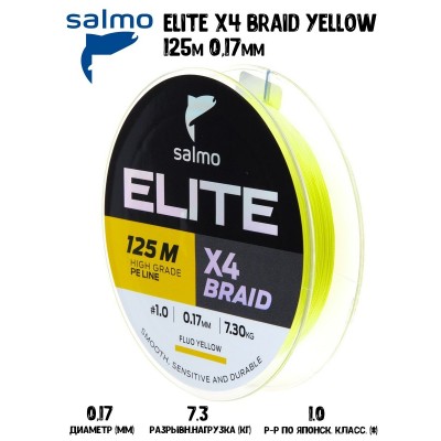 Плетенка Salmo Elite х4 BRAID Fluo Yellow 125м #1 0,17