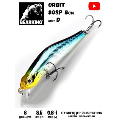 Воблер Bearking Orbit Slicker-80SP 8.5гр цвет D