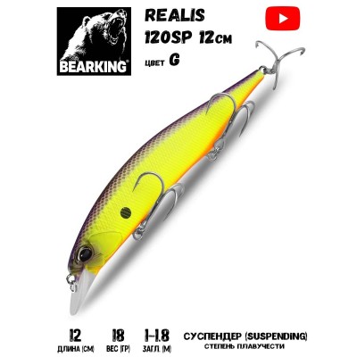 Воблер Bearking Realis (sparrow)-120SP 18гр цвет G