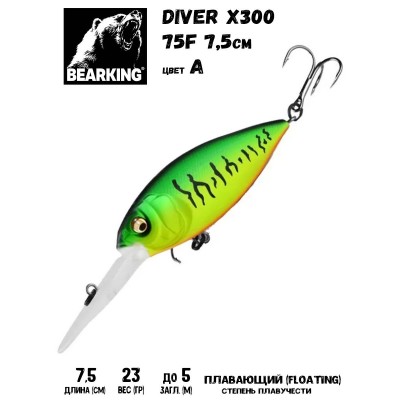 Воблер Bearking Diver X300 75мм 23гр цвет A