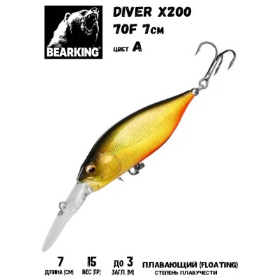 Воблер Bearking Diver X200 70мм 15гр цвет A