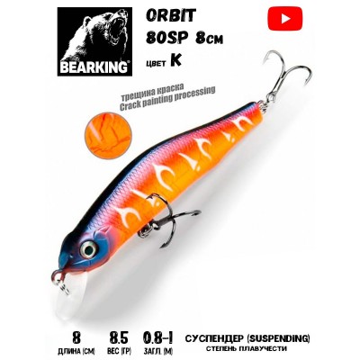 Воблер Bearking Orbit Slicker-80SP 8.5гр цвет K