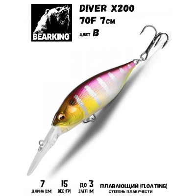 Воблер Bearking Diver X200 70мм 15гр цвет B