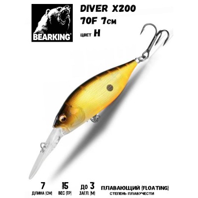 Воблер Bearking Diver X200 70мм 15гр цвет H