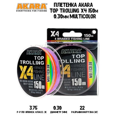 Плетенка Akara Top Trolling Х4 Multicolor 150 м 0,30