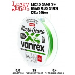 Плетенка Lucky John Vanrex Micro Game х4 BRAID Fluo Green 125м 0,10