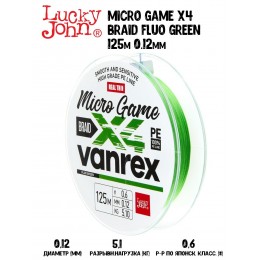 Плетенка Lucky John Vanrex Micro Game х4 BRAID Fluo Green 125м 0,12