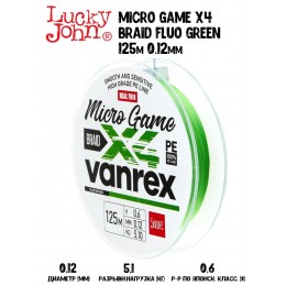 Плетенка Lucky John Vanrex Micro Game х4 BRAID Fluo Green 125м #0.6 0,12