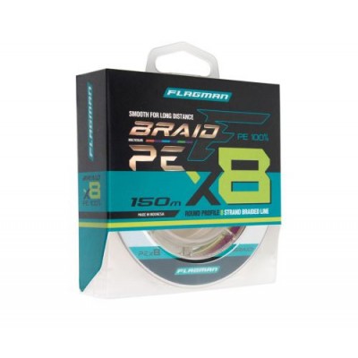 Плетенка Flagman PE X-8 Braid #0.8 150м 0.148мм 9.0кг цвет МНОГОЦВЕТНЫЙ