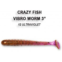 Силиконовая приманка Crazy Fish Vibro worm 3" цвет 12 (5 шт)